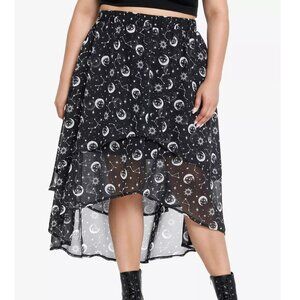 NWT Hot Topic Sanrio Chococat Celestial Hi-Low Midi Skirt Black Cat POCKETS Plus